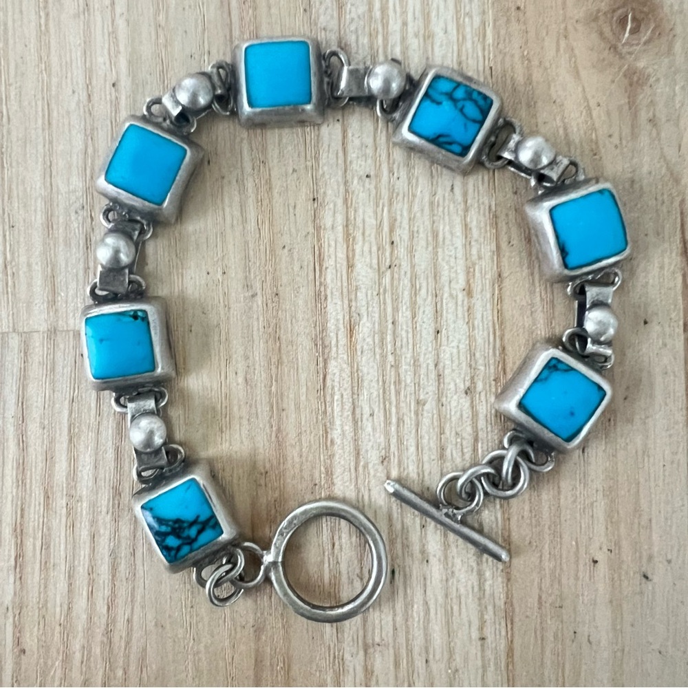 Vintage 925 Mexico Sterling silver gemstone link bracelet